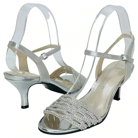 Caparros Womens Heels 7.5M Quirin Silver Faux Leather Rhinestone Slingback - Picture 11 of 12